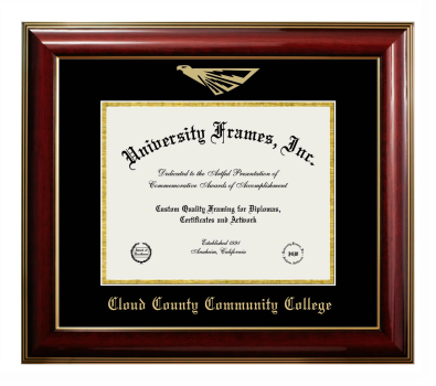 Cloud County Community College Diploma Frame in Classic Mahogany with Gold Trim with Black & Gold Mats for DOCUMENT: 8 1/2"H X 11"W  