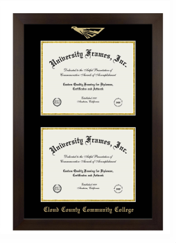 Cloud County Community College Double Degree (Stacked) Frame in Manhattan Espresso with Black & Gold Mats for document: 8 1/2"h x 11"w  , document: 8 1/2"h x 11"w  