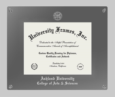 Ashland University College of Arts & Sciences Lucent Clear-over-Smoke Frame in Lucent Smoke Moulding with Lucent Smoke Mat for DOCUMENT: 8 1/2"H X 11"W  
