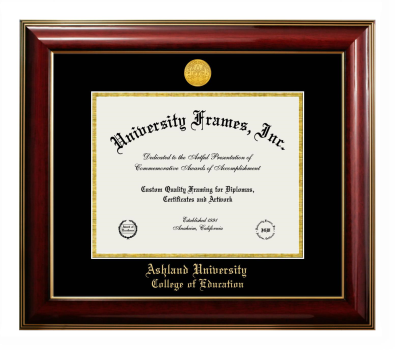 Ashland University College of Education Diploma Frame in Classic Mahogany with Gold Trim with Black & Gold Mats for DOCUMENT: 8 1/2"H X 11"W  