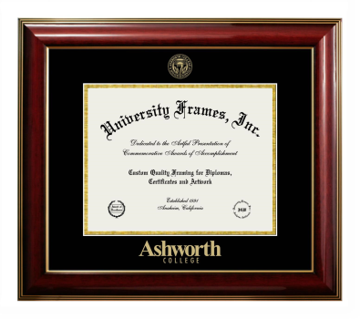 Ashworth College Diploma Frame in Classic Mahogany with Gold Trim with Black & Gold Mats for DOCUMENT: 8 1/2"H X 11"W  