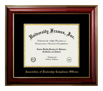 Association of Dealership Compliance Officers Diploma Frame in Classic Mahogany with Gold Trim with Black & Gold Mats for DOCUMENT: 8 1/2"H X 11"W  