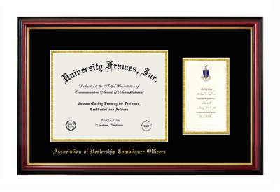 Association of Dealership Compliance Officers Diploma with Announcement Frame in Petite Mahogany with Gold Trim with Black & Gold Mats for DOCUMENT: 8 1/2"H X 11"W  ,  7"H X 4"W  