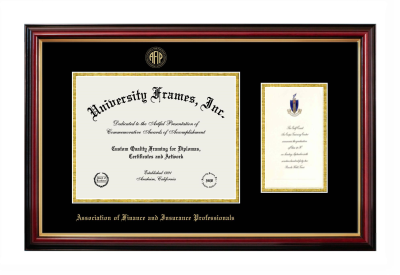 Association of Finance and Insurance Professionals Diploma with Announcement Frame in Petite Mahogany with Gold Trim with Black & Gold Mats for DOCUMENT: 8 1/2"H X 11"W  ,  7"H X 4"W  