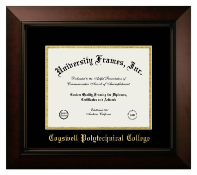 Cogswell Polytechnical College Diploma Frame in Legacy Black Cherry with Black & Gold Mats for DOCUMENT: 8 1/2"H X 11"W  