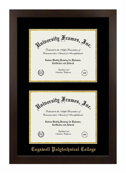 Cogswell Polytechnical College Double Degree (Stacked) Frame in Manhattan Espresso with Black & Gold Mats for document: 8 1/2"h x 11"w  , document: 8 1/2"h x 11"w  