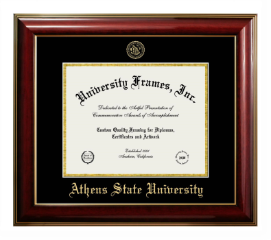Athens State University Diploma Frame in Classic Mahogany with Gold Trim with Black & Gold Mats for DOCUMENT: 8 1/2"H X 11"W  
