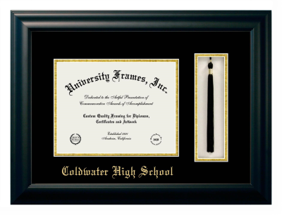 Coldwater High School Diploma with Tassel Box Frame in Satin Black with Black & Gold Mats for DOCUMENT: 8 1/2"H X 11"W  