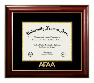 Athletics and Fitness Association of America Diploma Frame in Classic Mahogany with Gold Trim with Black & Gold Mats for DOCUMENT: 8 1/2"H X 11"W  