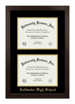 Coldwater High School Double Degree (Stacked) Frame in Manhattan Espresso with Black & Gold Mats for document: 8 1/2"h x 11"w  , document: 8 1/2"h x 11"w  