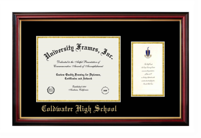 Coldwater High School Diploma with Announcement Frame in Petite Mahogany with Gold Trim with Black & Gold Mats for document: 8 1/2"h x 11"w  , diploma: 7"h x 4"w  