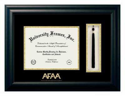 Athletics and Fitness Association of America Diploma with Tassel Box Frame in Satin Black with Black & Gold Mats for DOCUMENT: 8 1/2"H X 11"W  