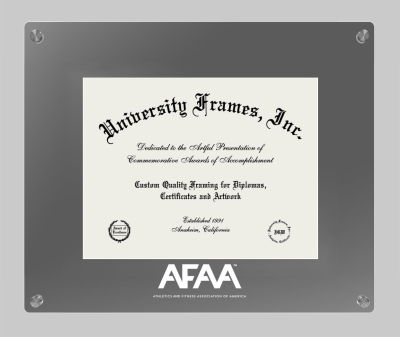 Athletics and Fitness Association of America Lucent Clear-over-Smoke Frame in Lucent Smoke Moulding with Lucent Smoke Mat for DOCUMENT: 8 1/2"H X 11"W  