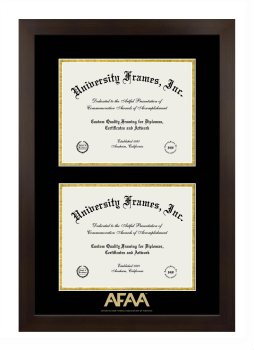 Athletics and Fitness Association of America Double Degree (Stacked) Frame in Manhattan Espresso with Black & Gold Mats for document: 8 1/2"h x 11"w  , document: 8 1/2"h x 11"w  