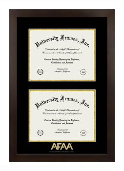 Athletics and Fitness Association of America Double Degree (Stacked) Frame in Manhattan Espresso with Black & Gold Mats for DOCUMENT: 8 1/2"H X 11"W  , DOCUMENT: 8 1/2"H X 11"W  