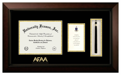 Athletics and Fitness Association of America Diploma with Announcement & Tassel Box Frame in Legacy Black Cherry with Black & Gold Mats for document: 8 1/2"h x 11"w  , diploma: 7"h x 4"w  