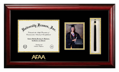 Athletics and Fitness Association of America Diploma with 5 x 7 Portrait & Tassel Box Frame in Classic Mahogany with Black & Gold Mats for DOCUMENT: 8 1/2"H X 11"W  