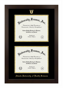 Atlanta University of Health Sciences Double Degree (Stacked) Frame in Manhattan Espresso with Black & Gold Mats for document: 8 1/2"h x 11"w  , document: 8 1/2"h x 11"w  