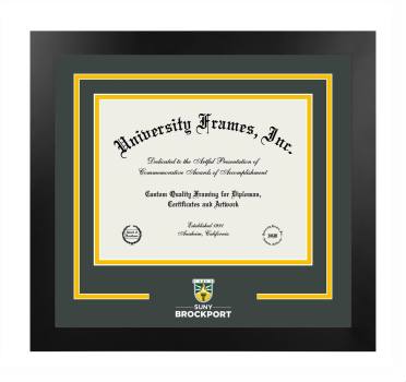 College at Brockport (State University of New York) Logo Mat Frame in Manhattan Black with Forest Green & Amber Mats for DOCUMENT: 8 1/2"H X 11"W  