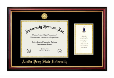 Austin Peay State University Diploma with Announcement Frame in Petite Mahogany with Gold Trim with Black & Gold Mats for DOCUMENT: 8 1/2"H X 11"W  ,  7"H X 4"W  