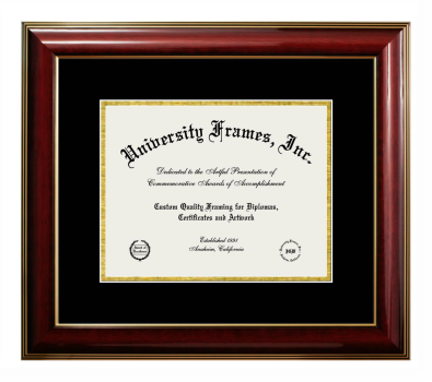 College of Coastal Georgia Diploma Frame in Classic Mahogany with Gold Trim with Black & Gold Mats for DOCUMENT: 8 1/2"H X 11"W  
