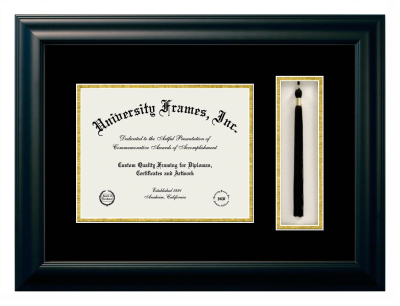 College of Coastal Georgia Diploma with Tassel Box Frame in Satin Black with Black & Gold Mats for DOCUMENT: 8 1/2"H X 11"W  