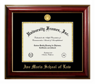 Ave Maria School of Law Diploma Frame in Classic Mahogany with Gold Trim with Black & Gold Mats for DOCUMENT: 8 1/2"H X 11"W  