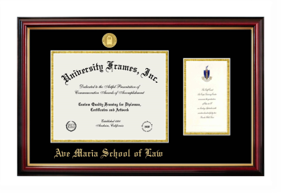 Ave Maria School of Law Diploma with Announcement Frame in Petite Mahogany with Gold Trim with Black & Gold Mats for DOCUMENT: 8 1/2"H X 11"W  ,  7"H X 4"W  