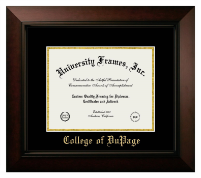 College of DuPage Diploma Frame in Legacy Black Cherry with Black & Gold Mats for DOCUMENT: 8 1/2"H X 11"W  