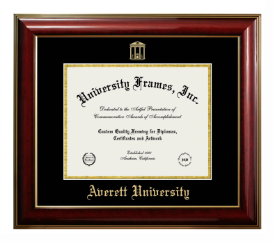 Averett University Diploma Frame in Classic Mahogany with Gold Trim with Black & Gold Mats for DOCUMENT: 8 1/2"H X 11"W  