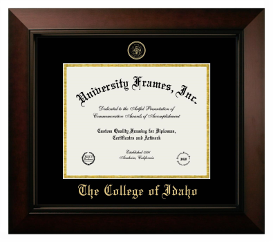 College of Idaho Diploma Frame in Legacy Black Cherry with Black & Gold Mats for DOCUMENT: 8 1/2"H X 11"W  