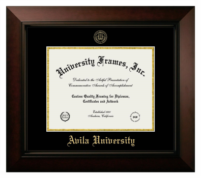 Avila University Diploma Frame in Legacy Black Cherry with Black & Gold Mats for DOCUMENT: 8 1/2"H X 11"W  
