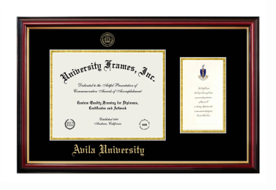Avila University Diploma with Announcement Frame in Petite Mahogany with Gold Trim with Black & Gold Mats for DOCUMENT: 8 1/2"H X 11"W  ,  7"H X 4"W  