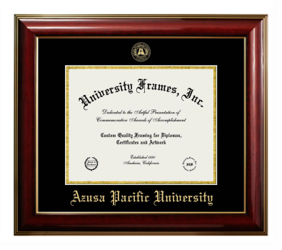 Azusa Pacific University Diploma Frame in Classic Mahogany with Gold Trim with Black & Gold Mats for DOCUMENT: 8 1/2"H X 11"W  