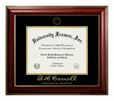 B.H. Carroll Theological Institute Diploma Frame in Classic Mahogany with Gold Trim with Black & Gold Mats for DOCUMENT: 8 1/2"H X 11"W  