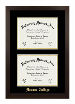 Bacone College Double Degree (Stacked) Frame in Manhattan Espresso with Black & Gold Mats for document: 8 1/2"h x 11"w  , document: 8 1/2"h x 11"w  
