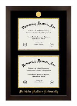 Baldwin Wallace University Double Degree (Stacked) Frame in Manhattan Espresso with Black & Gold Mats for document: 8 1/2"h x 11"w  , document: 8 1/2"h x 11"w  