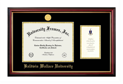 Baldwin Wallace University Diploma with Announcement Frame in Petite Mahogany with Gold Trim with Black & Gold Mats for document: 8 1/2"h x 11"w  , diploma: 7"h x 4"w  