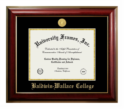 Baldwin-Wallace College Diploma Frame in Classic Mahogany with Gold Trim with Black & Gold Mats for DOCUMENT: 8 1/2"H X 11"W  