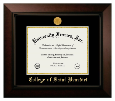 College of Saint Benedict Diploma Frame in Legacy Black Cherry with Black & Gold Mats for DOCUMENT: 8 1/2"H X 11"W  
