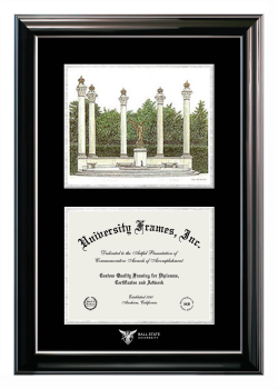 Ball State University Double Opening with Campus Image (Stacked) Frame in Classic Ebony with Silver Trim with Black & Silver Mats for DOCUMENT: 8 1/2"H X 11"W  