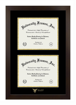 Ball State University Double Degree (Stacked) Frame in Manhattan Espresso with Black & Gold Mats for document: 8 1/2"h x 11"w  , document: 8 1/2"h x 11"w  