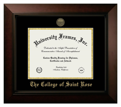 College of Saint Rose Diploma Frame in Legacy Black Cherry with Black & Gold Mats for DOCUMENT: 8 1/2"H X 11"W  