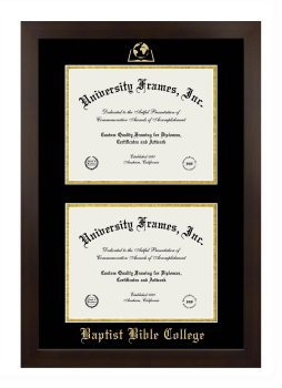 Baptist Bible College Double Degree (Stacked) Frame in Manhattan Espresso with Black & Gold Mats for document: 8 1/2"h x 11"w  , document: 8 1/2"h x 11"w  