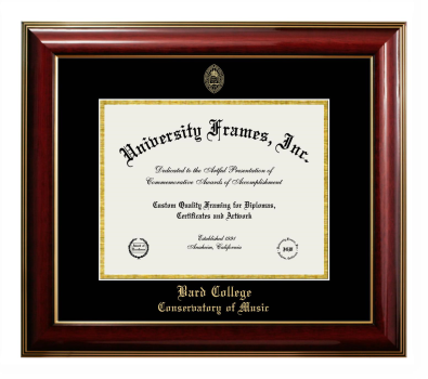 Bard College Conservatory of Music Diploma Frame in Classic Mahogany with Gold Trim with Black & Gold Mats for DOCUMENT: 8 1/2"H X 11"W  