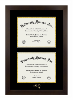 Barrow Neurological Institute Double Degree (Stacked) Frame in Manhattan Espresso with Black & Gold Mats for document: 8 1/2"h x 11"w  , document: 8 1/2"h x 11"w  