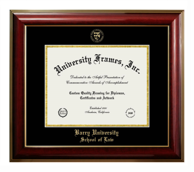 Barry University School of Law Diploma Frame in Classic Mahogany with Gold Trim with Black & Gold Mats for document: 8 1/2"h x 11"w  