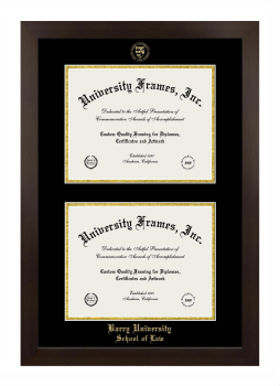 Barry University School of Law Double Degree (Stacked) Frame in Manhattan Espresso with Black & Gold Mats for document: 8 1/2"h x 11"w  , document: 8 1/2"h x 11"w  