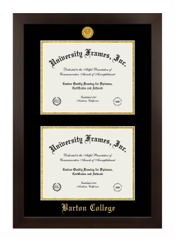 Barton College Double Degree (Stacked) Frame in Manhattan Espresso with Black & Gold Mats for document: 8 1/2"h x 11"w  , document: 8 1/2"h x 11"w  