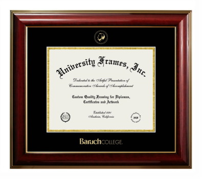 Baruch College Diploma Frame in Classic Mahogany with Gold Trim with Black & Gold Mats for DOCUMENT: 8 1/2"H X 11"W  